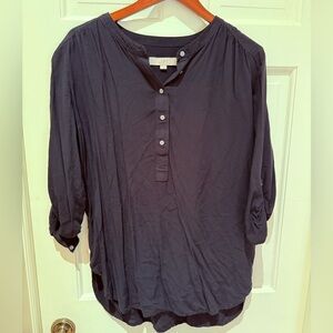 LOFT Women's Black Mandarin Collar Blouse